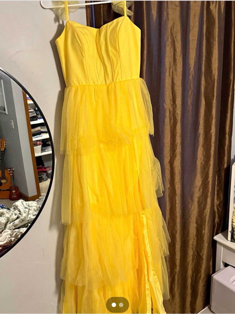 Yellow Tiered Tulle Evening Gown